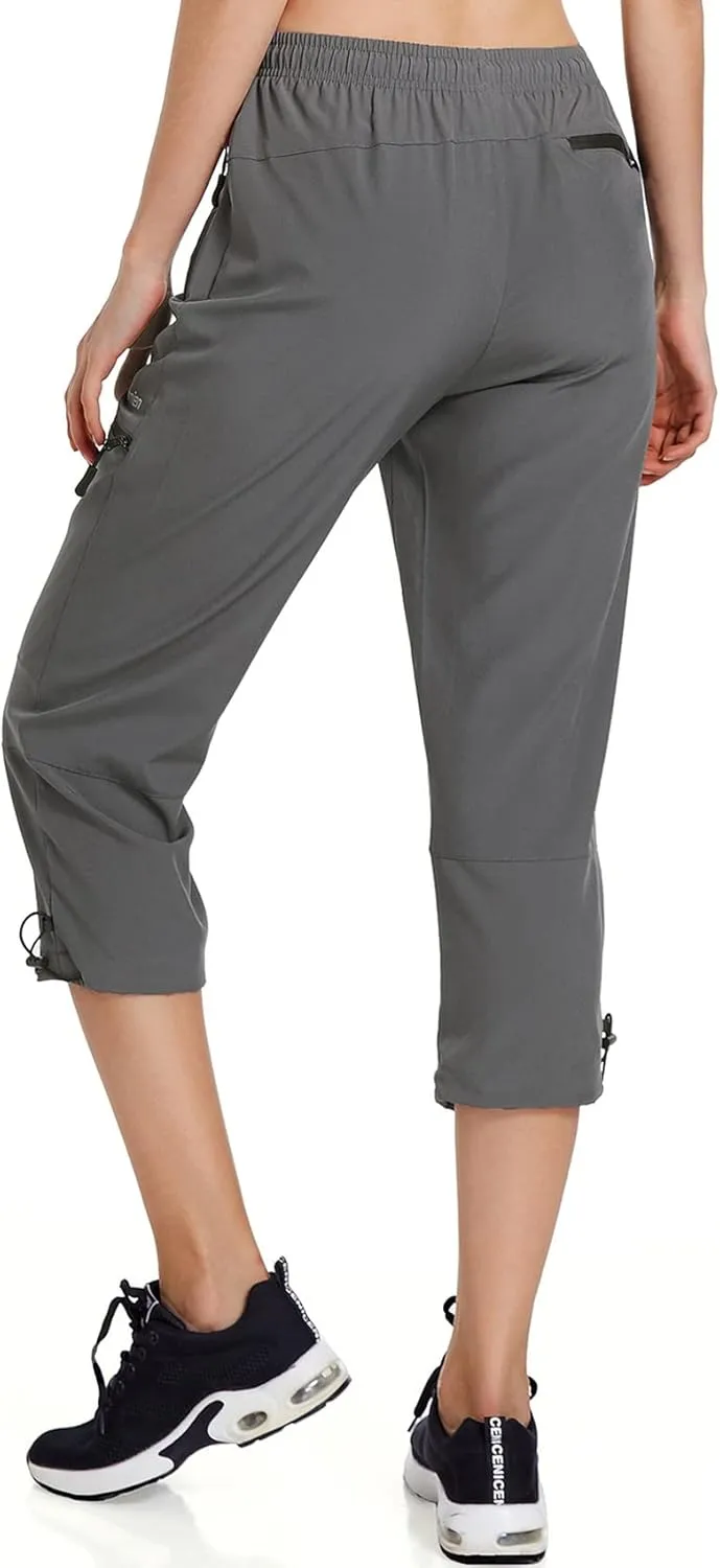 Ksmien Women's Lightweight Hiking Capri Pants Quick Dry Workout Cargo Capris Water Resistant UPF 50  Zipped Pockets