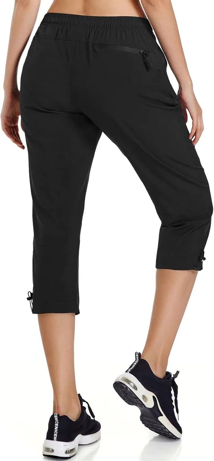 Ksmien Women's Lightweight Hiking Capri Pants Quick Dry Workout Cargo Capris Water Resistant UPF 50  Zipped Pockets