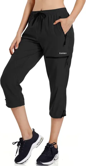 Ksmien Women's Lightweight Hiking Capri Pants Quick Dry Workout Cargo Capris Water Resistant UPF 50  Zipped Pockets