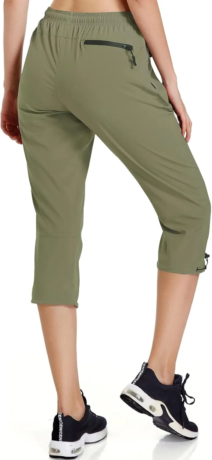Ksmien Women's Lightweight Hiking Capri Pants Quick Dry Workout Cargo Capris Water Resistant UPF 50  Zipped Pockets