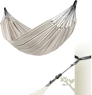 LA SIESTA Flora Classic Cotton Hammock & TreeMount - Indoor Outdoor Large Patio Bed With Tree Straps for Beams Posts, Portable Double 2 Person, Zebra