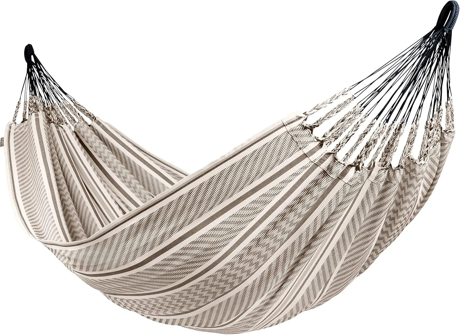 LA SIESTA Flora Classic Cotton Hammock & TreeMount - Indoor Outdoor Large Patio Bed With Tree Straps for Beams Posts, Portable Double 2 Person, Zebra