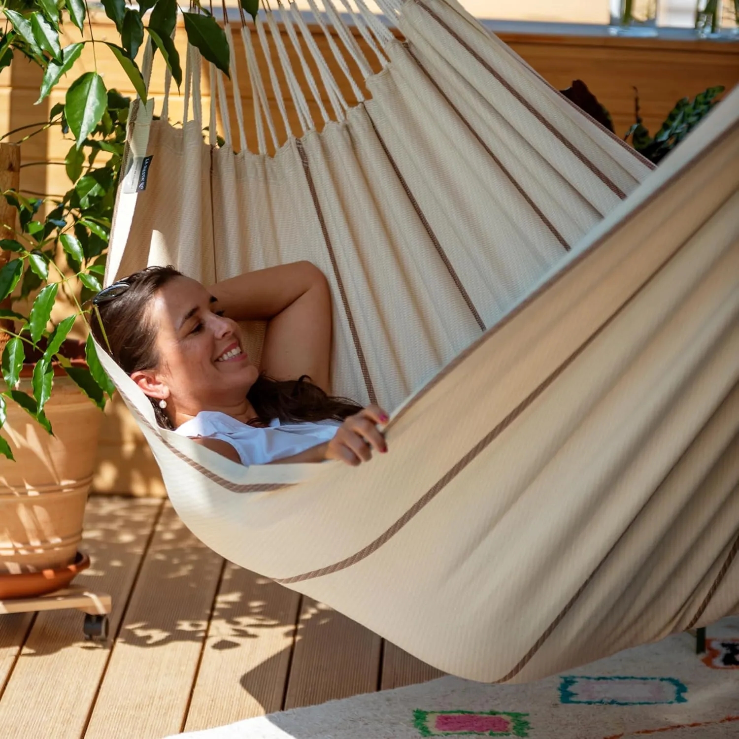 LA SIESTA Modesta Organic Cotton Hammock - Indoor/Outdoor, Bedroom to Backyard, 2 Person, Max 355 Lbs, Nougat