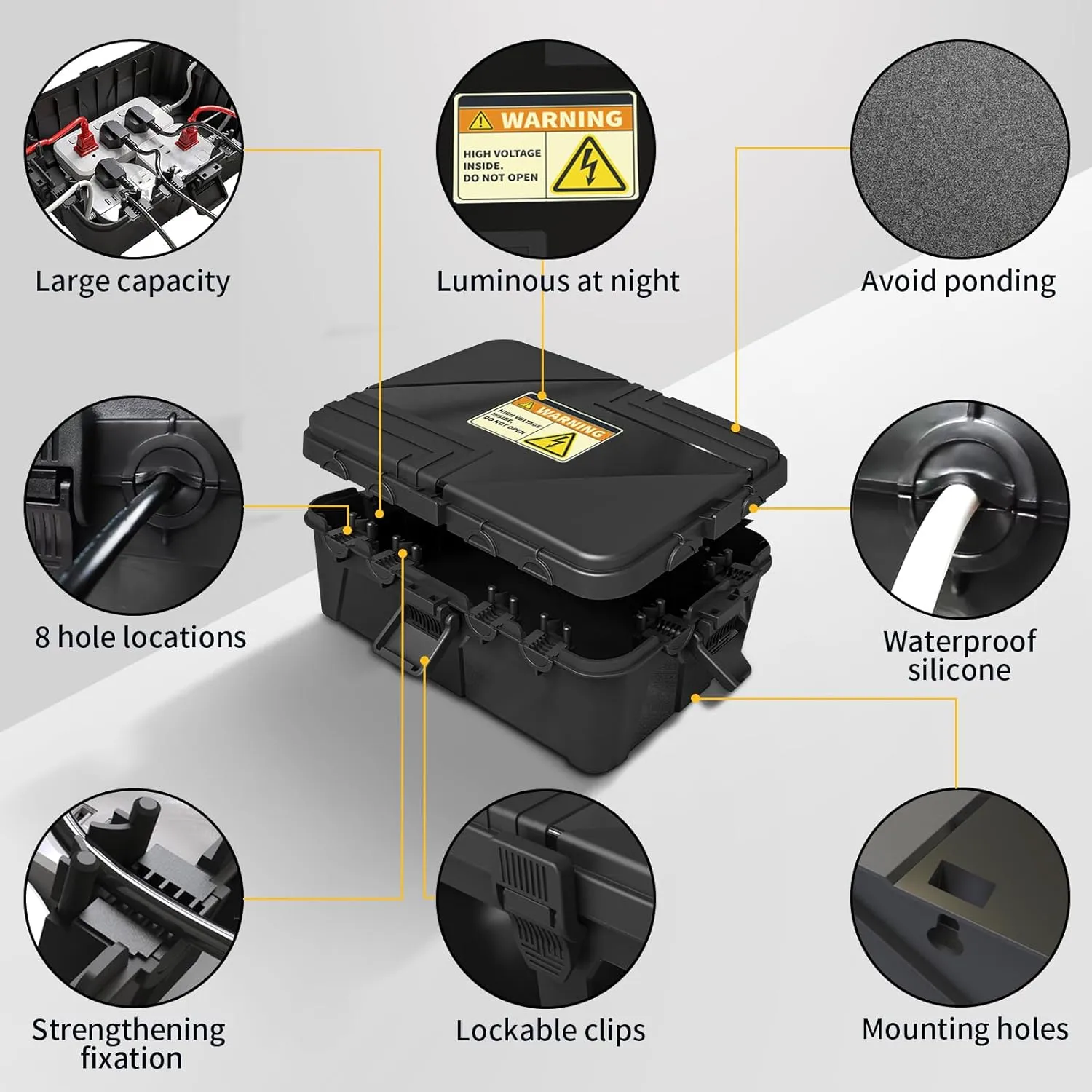 Large Outdoor Electrical Box Waterproof (12.5 x 8.5 x 5 Inch), IP54 Weatherproof Extension Cord Cover with 8 Cable Entry, Plug Protector Boxes for Outlet Plug Power Strip Holiday Light Outside, Black