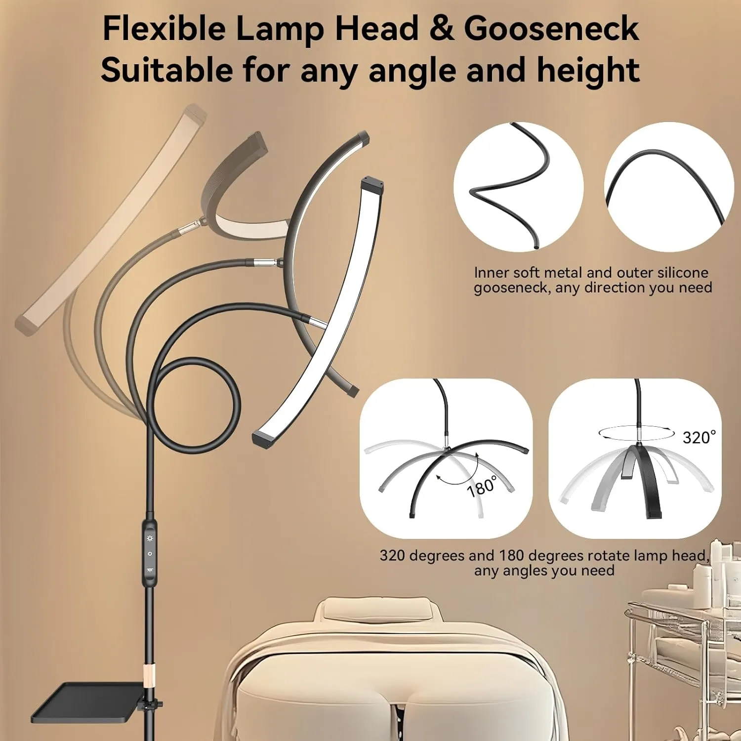 Lash Light for Eyelash Tech Led Half Moon Light Lamp for Tattoo, Lash Extensions, Nail, Beauty, for Esthetician & Artists, Adjustable Height, Dimmable Brightness, with Movable Tray