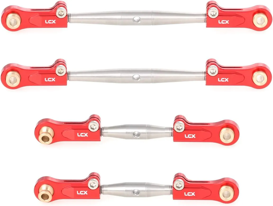LCX Racing 1/10 RC Crawler Car Stainless Steel Suspension Front Steering Link Set Rear Link Set 4pcs for RC Truck Arrma Fury, Upgrades Parts Accessories (Red)