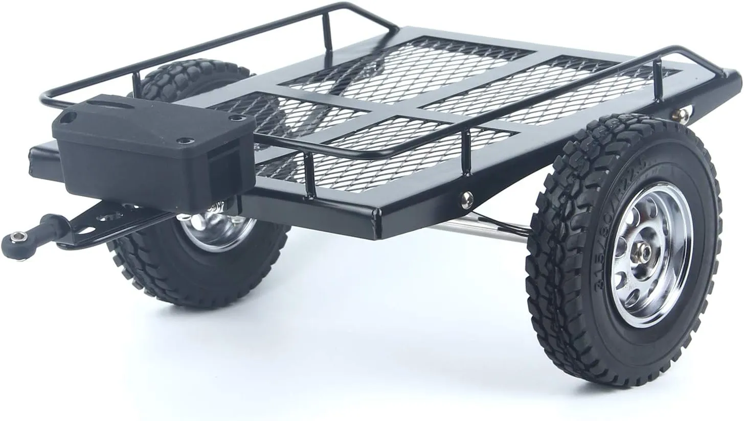 LCX Racing 1/10th RC Crawler Car Heavy Duty Metal Trailer RC Crawler Hooper Trail Cargo Carrier Metal Kit for Axial SCX10 SCX10 II TRX4 TRX6 Redcat Gen7 Gen8 D90 HPI