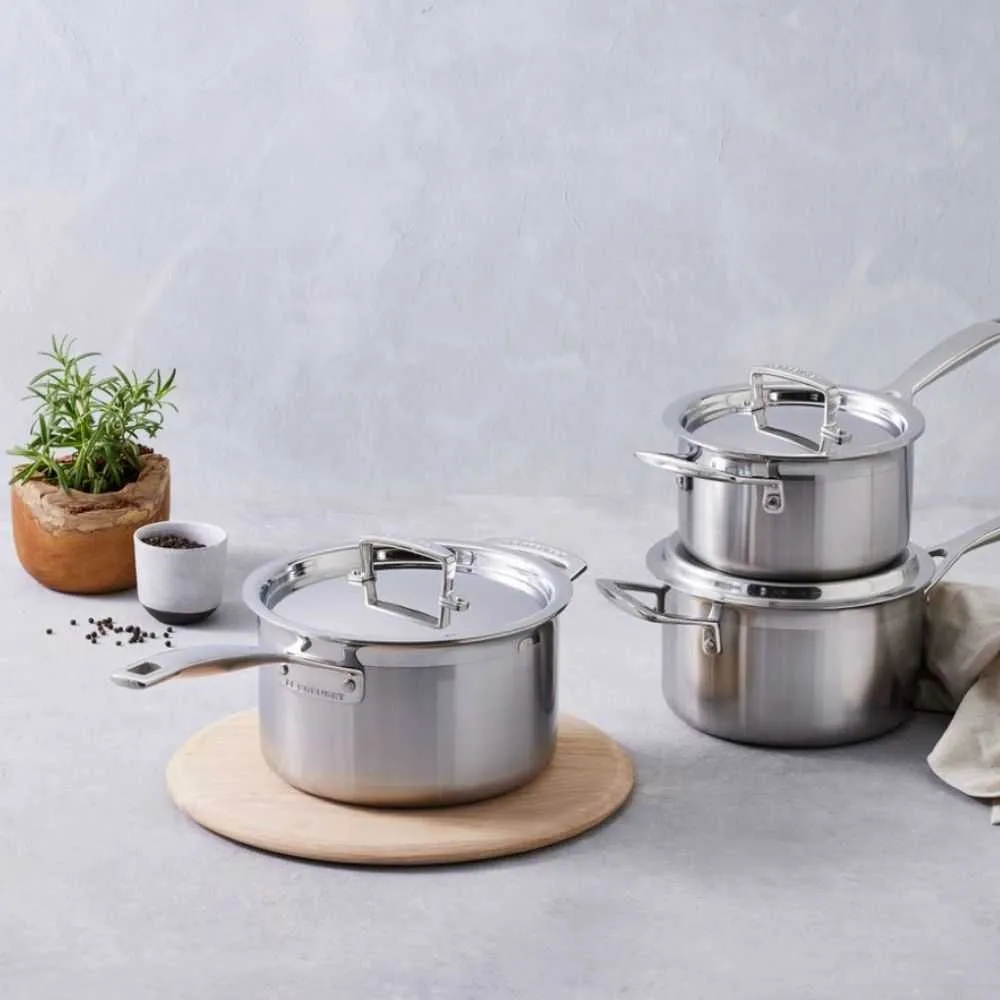 Le Creuset 3-ply Stainless Steel cookware set with lid