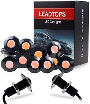 LEADTOPS Eagle Eye LED Lights, 10-pack DIY 12V Ultra thin 23mm Eagle Eye Bulb Fog Tail DRL Daytime Running Lights Yellow Kit for Car Motorcycle (Yellow, Black)