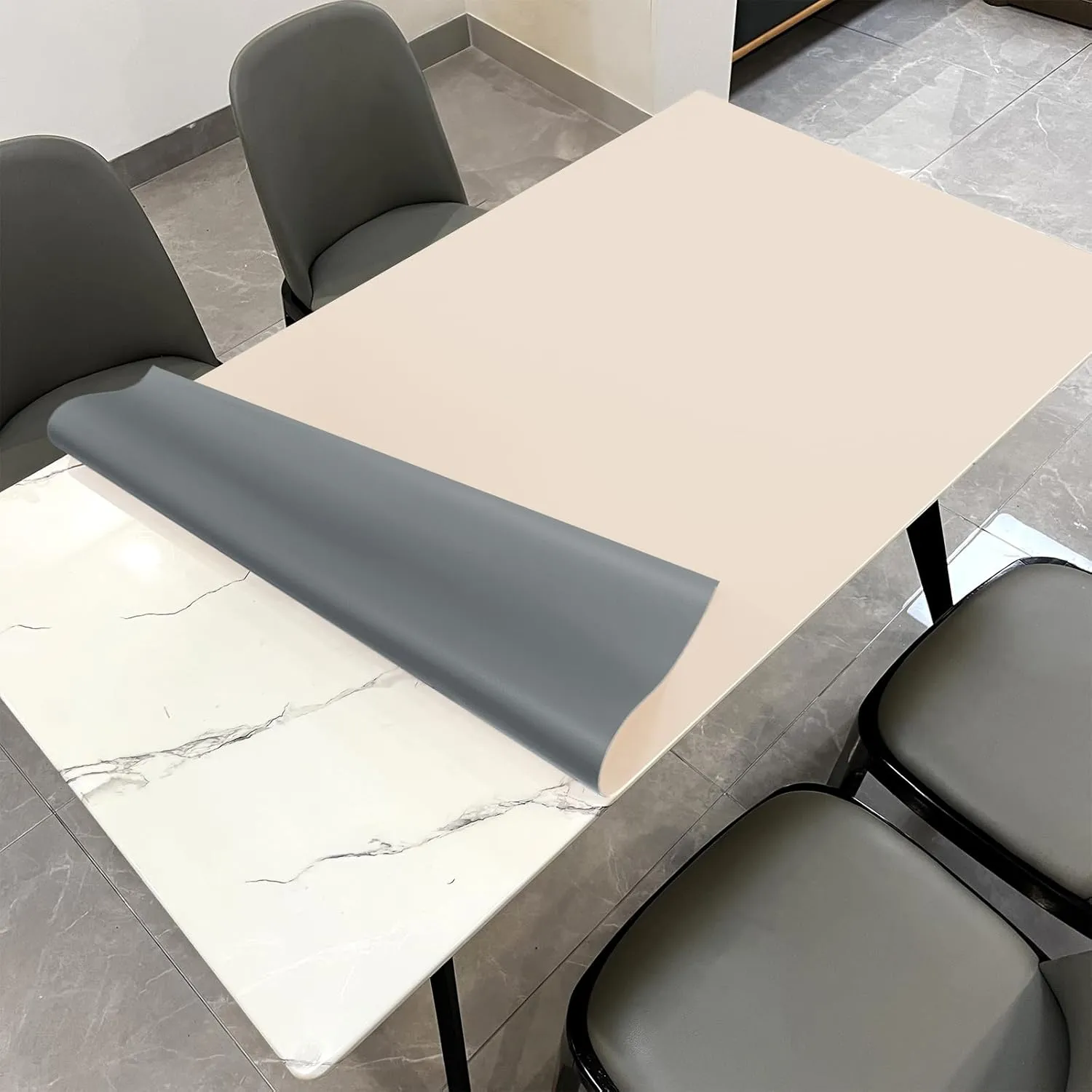 Leather Table Cover,1.8mm Thick,35.4x70.9 Inch Table Protector,Table Protector for Dining Room Table,Dining Table Cover,Table Cover Protector,Dining Table Pad(Off White Light Gray,35.4x70.9)