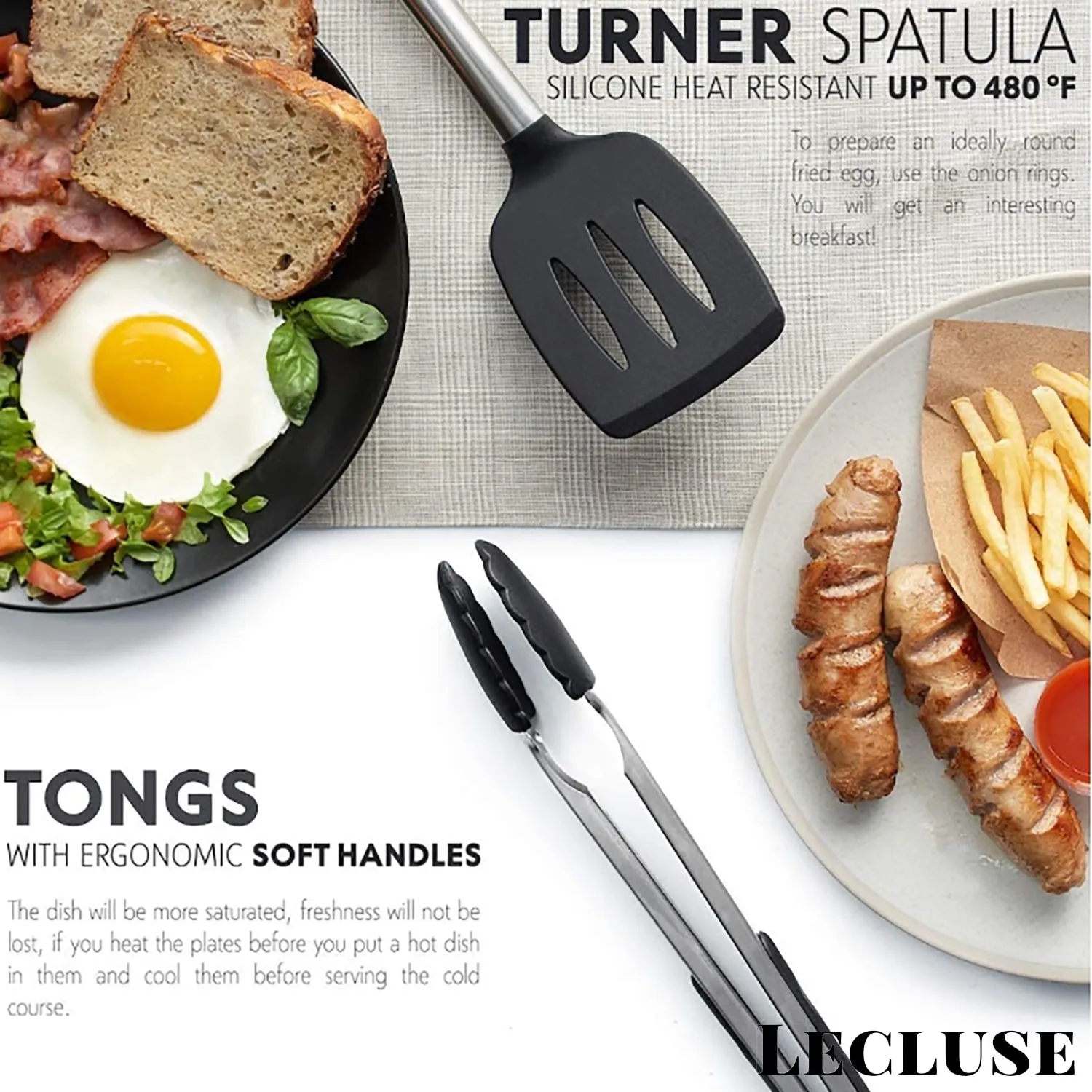 Lecluse Kitchen Utensil Set Silicone Non-Stick Cooking Stainless Steel 8Pcs