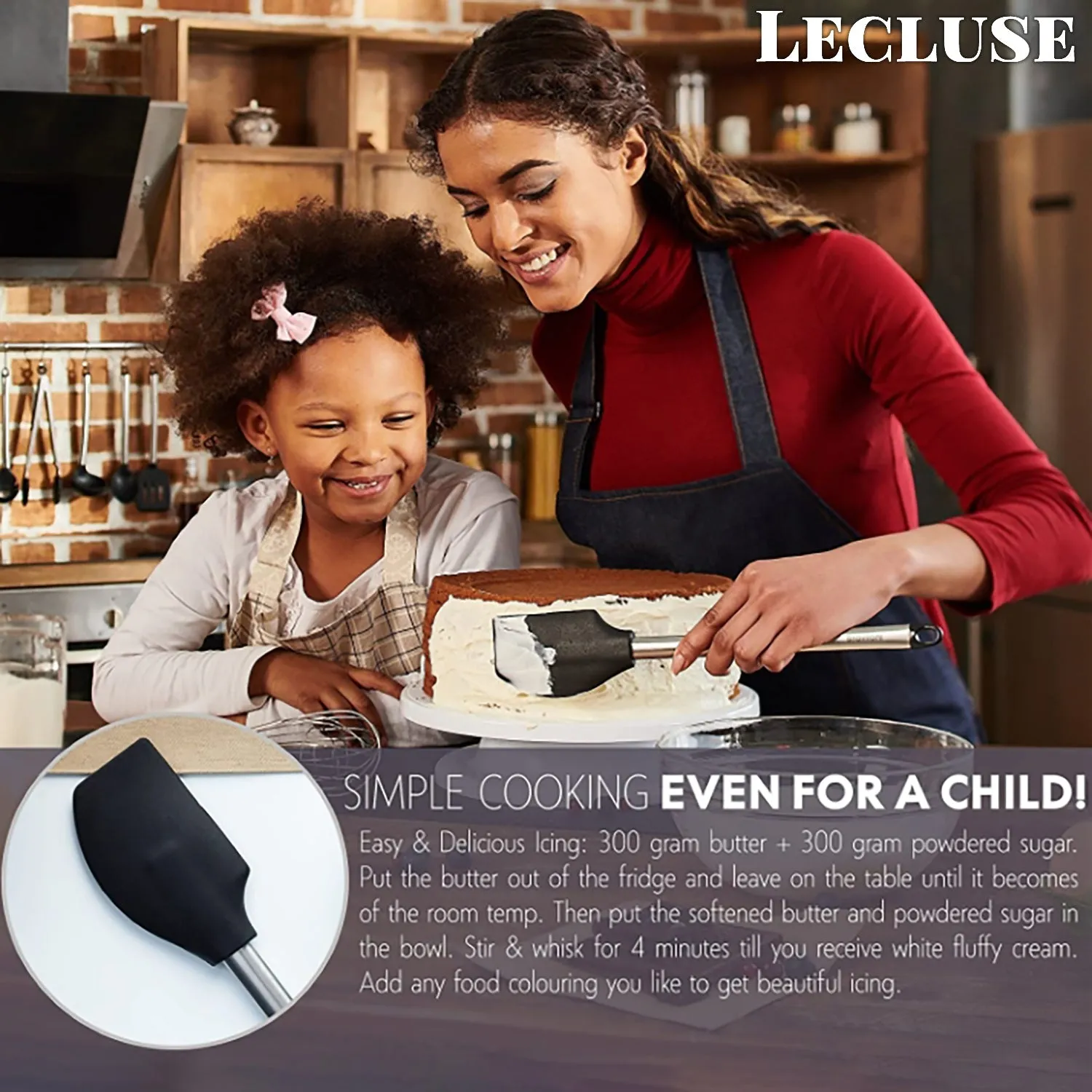 Lecluse Kitchen Utensil Set Silicone Non-Stick Cooking Stainless Steel 8Pcs
