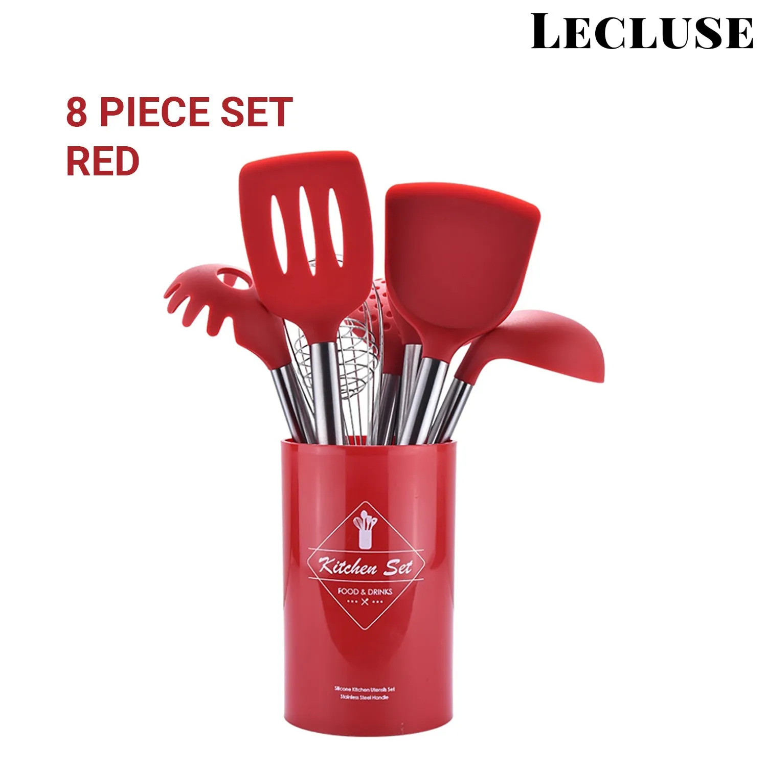 Lecluse Kitchen Utensil Set Silicone Non-Stick Cooking Stainless Steel 8Pcs