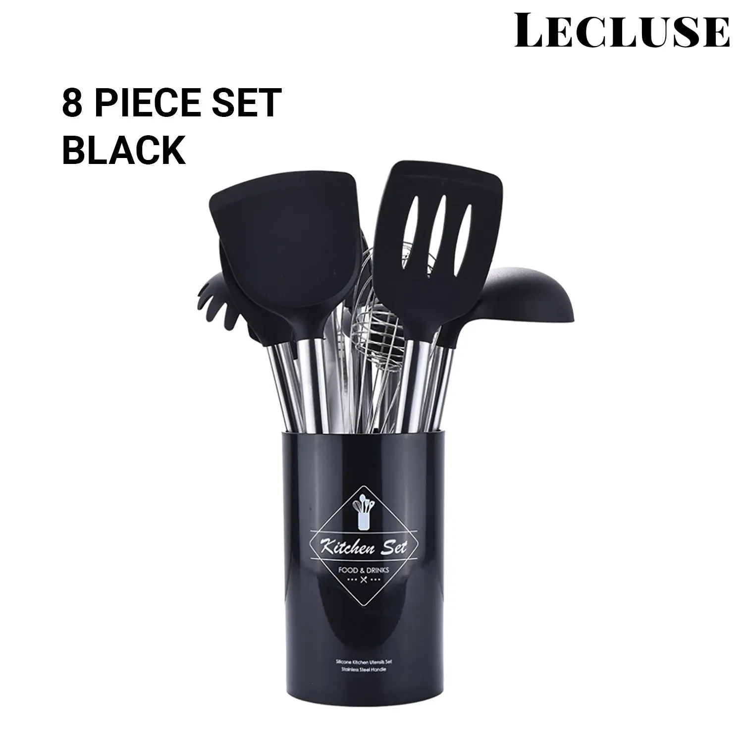 Lecluse Kitchen Utensil Set Silicone Non-Stick Cooking Stainless Steel 8Pcs
