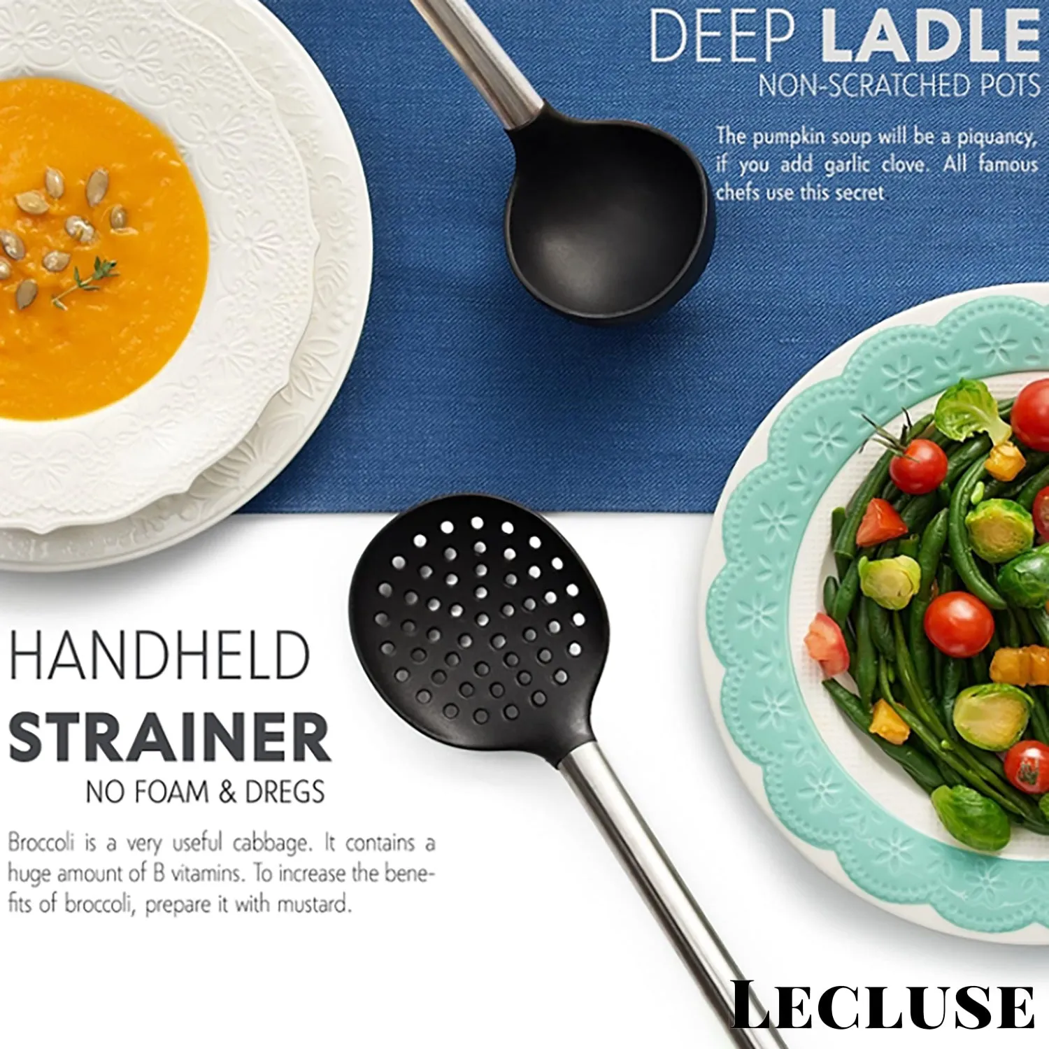 Lecluse Kitchen Utensil Set Silicone Non-Stick Cooking Stainless Steel 8Pcs