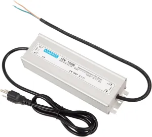 LED Driver 12V150W Waterproof IP67 Power Transformer AC90-120V to DC 12V12.5A Low Voltage Switching Power Supply with 3-pin US Plug for Indoor and Outdoor LED Light Strips and 12V DC Devices