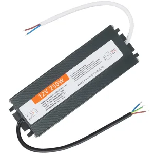 LED Driver 250W Waterproof IP67 Power Supply Transformer Adapter Landscape Lighting Transformer 90V-130V AC to 12V DC Low Voltage Transformer for Indoor and Outdoor LED Strip Light, Landscape Lights
