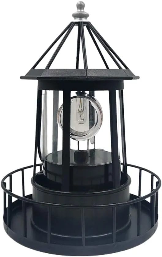 LED Solar Powered Lighthouse, 360 Degree Rotating Lamp, IP65 Waterproof LED Solar Lighthouse Garden Yard Outdoor Decor