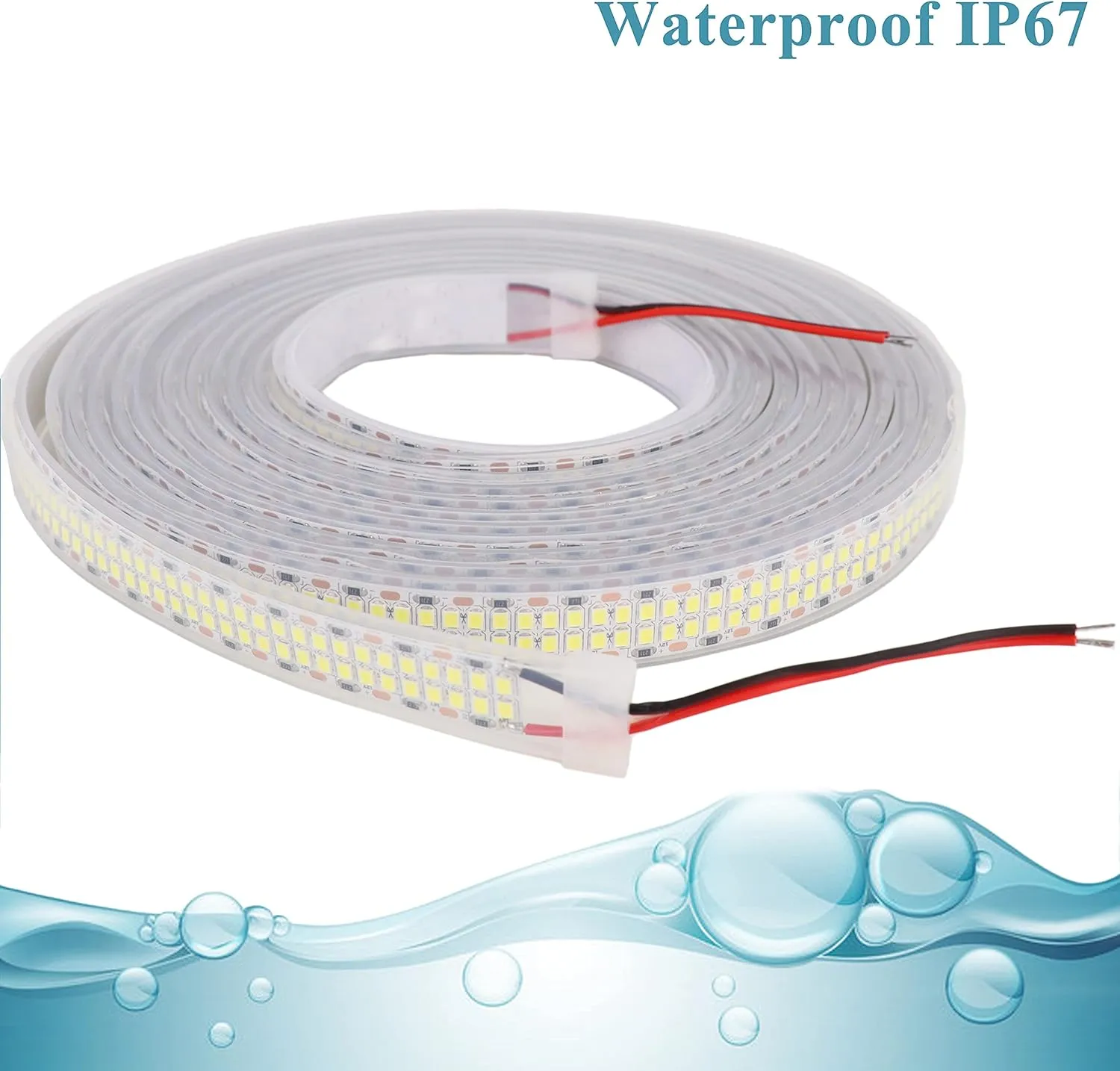 LED Strip Lights Cold White 6500K 16.4ft Double Row 2835 SMD 2400LEDs DC 12V Daylight Bright LED Tape Light Flexible Dimmable Ribbon Lamp 5M Waterproof IP67 Outdoor Lighting Decor