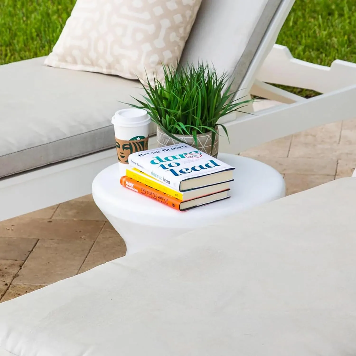 Ledge Lounger Signature Side Table - in Pool Side Table for Pool Ledges up to 10" inches deep - Indoor -Outdoor All Weather Table for Porch, Patio, Garden, Backyard, Pool and Beach (White)