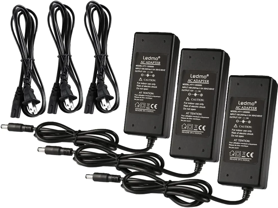 LEDMO 3 Pack LED Power Supply, Transformers,LED Adapter, 12V, 5A Max, 60 Watt Max, for LED Strip Light