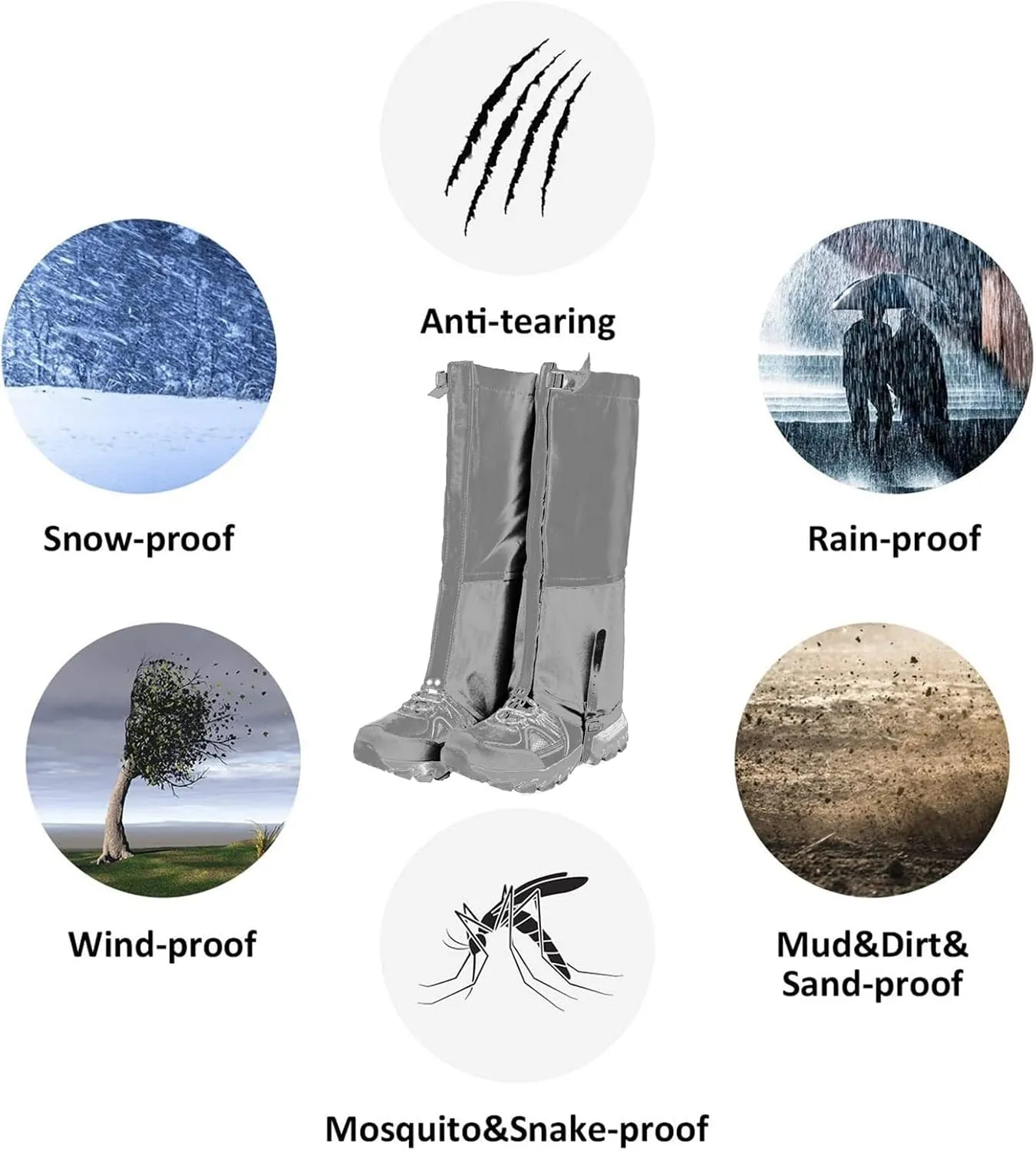 Leg Gaiters for Women and Men Boots, Adjustable Waterproof Shoes Gaiters for Hunting, Hiking, Mountaineering, Snow Gaiters for Hiking Boots