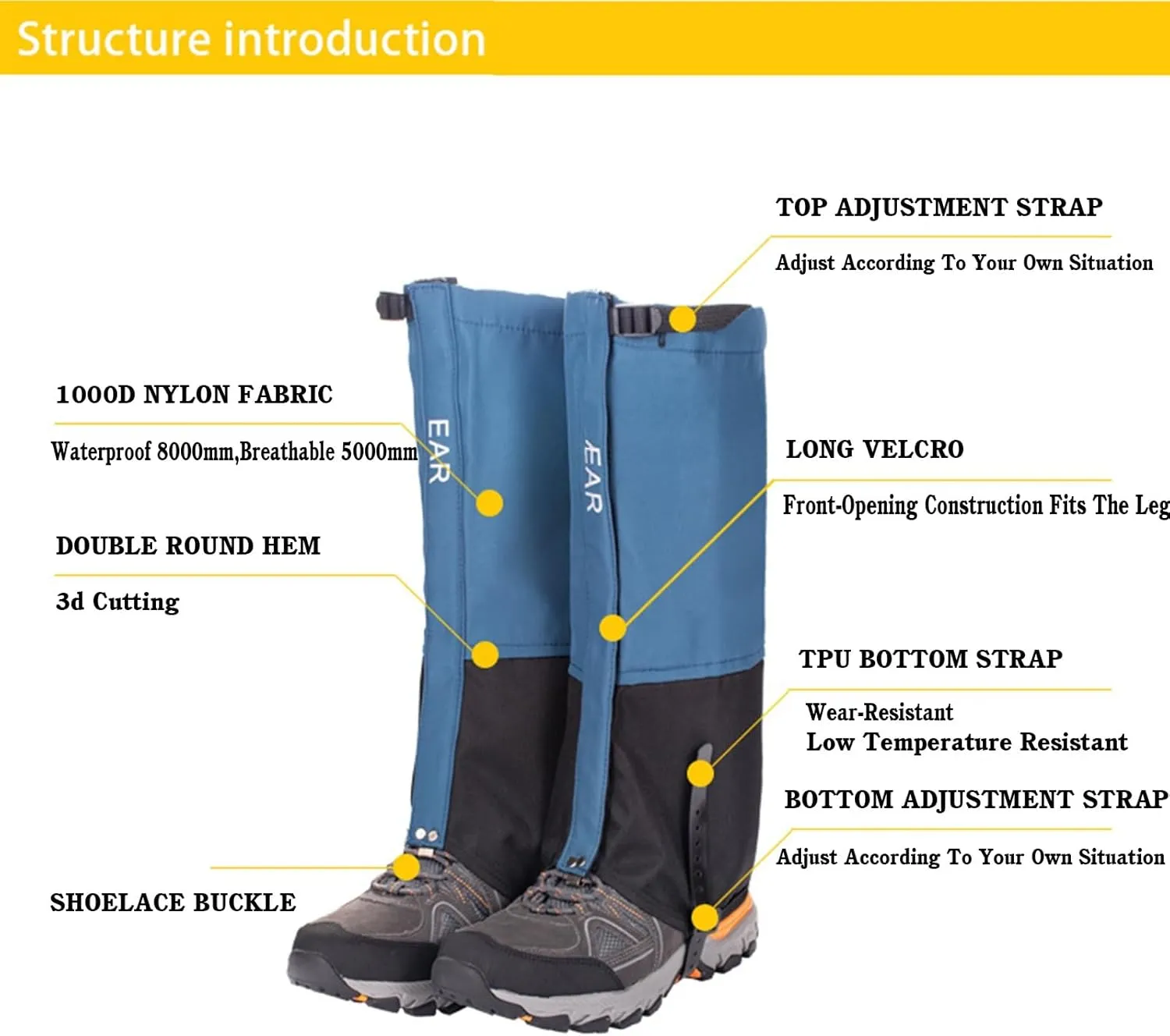 Leg Gaiters for Women and Men Boots, Adjustable Waterproof Shoes Gaiters for Hunting, Hiking, Mountaineering, Snow Gaiters for Hiking Boots