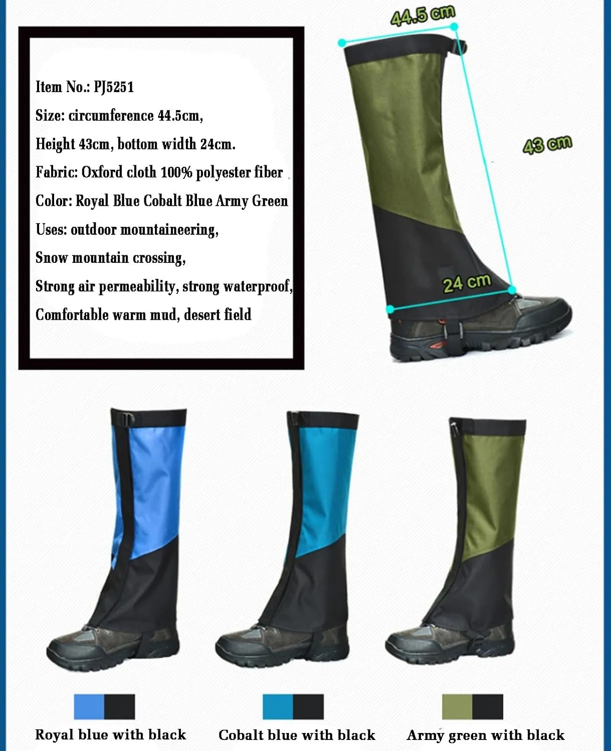 Leg Gaiters, Hiking Leggings Waterproof Warmth Adjustable Snow Boot Covers for Outdoor Walking Climbing Hunting Skiing
