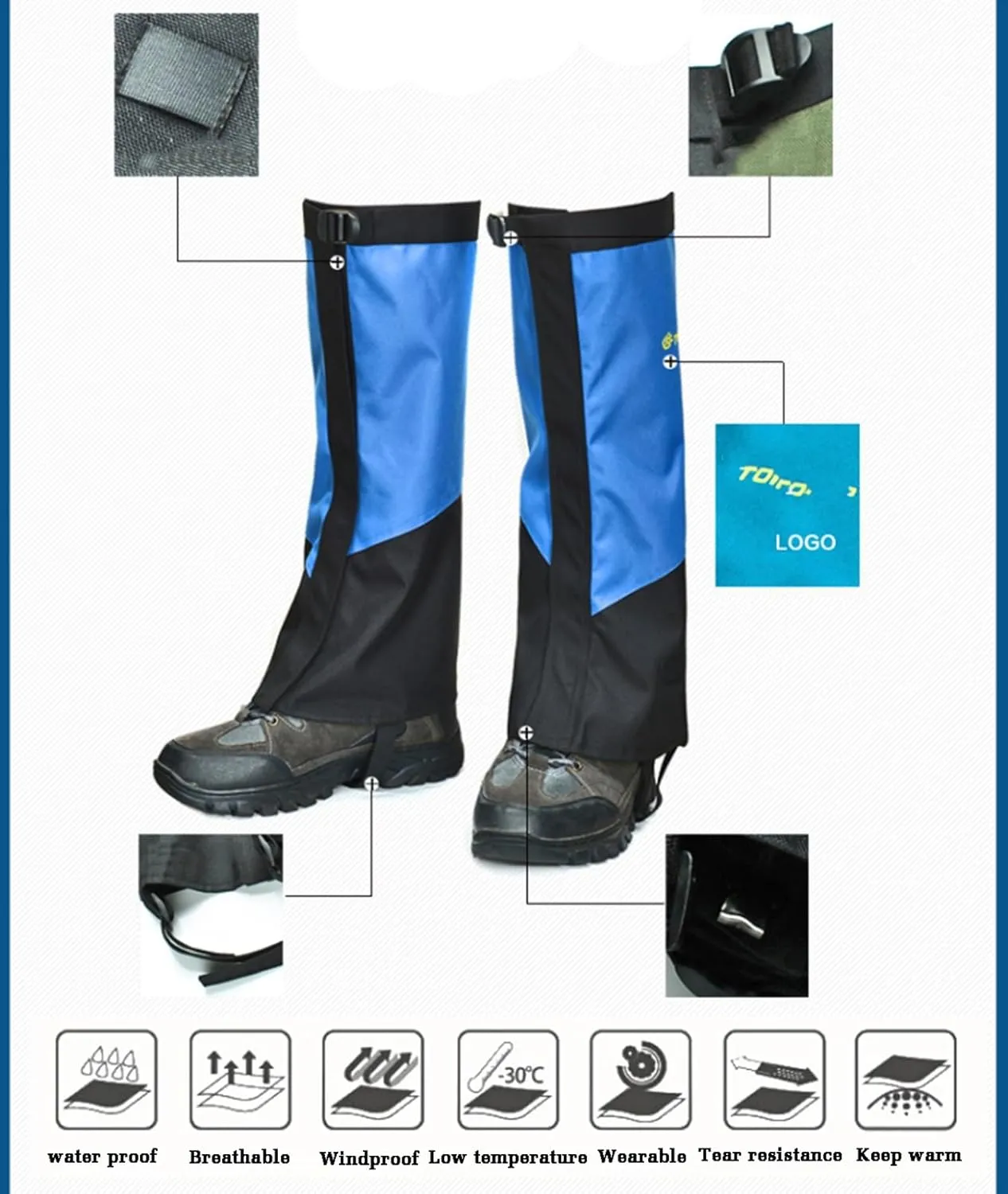 Leg Gaiters, Hiking Leggings Waterproof Warmth Adjustable Snow Boot Covers for Outdoor Walking Climbing Hunting Skiing
