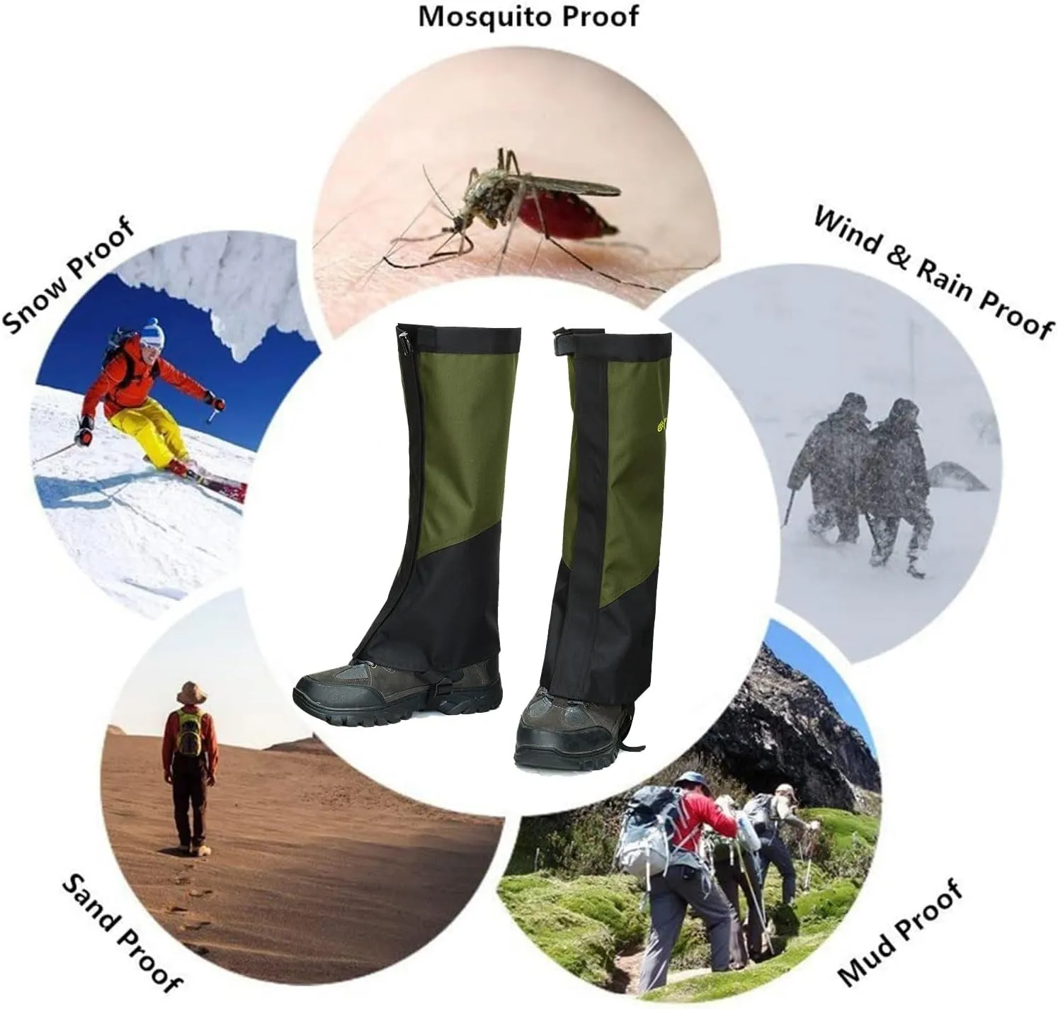 Leg Gaiters, Hiking Leggings Waterproof Warmth Adjustable Snow Boot Covers for Outdoor Walking Climbing Hunting Skiing