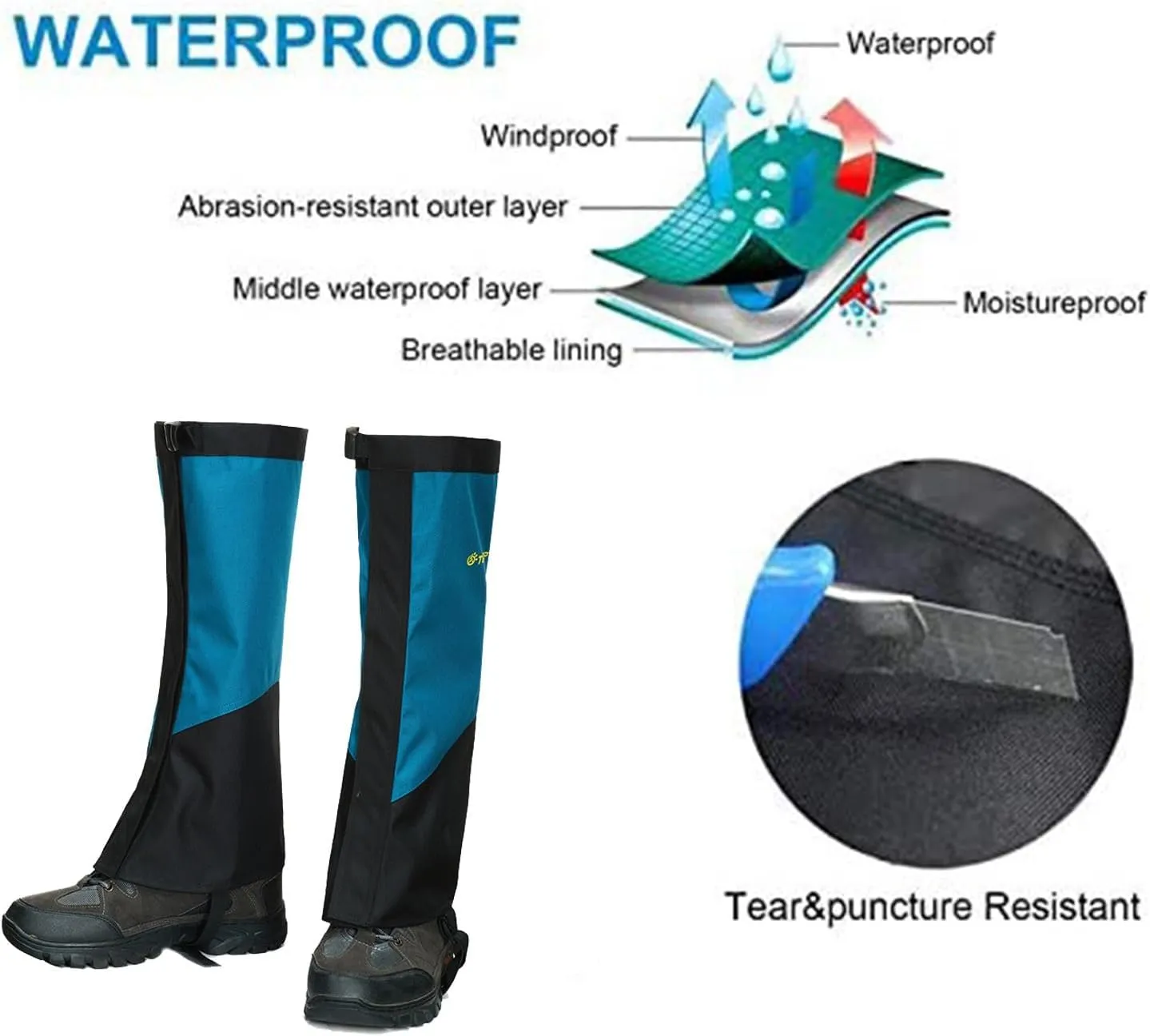 Leg Gaiters, Hiking Leggings Waterproof Warmth Adjustable Snow Boot Covers for Outdoor Walking Climbing Hunting Skiing