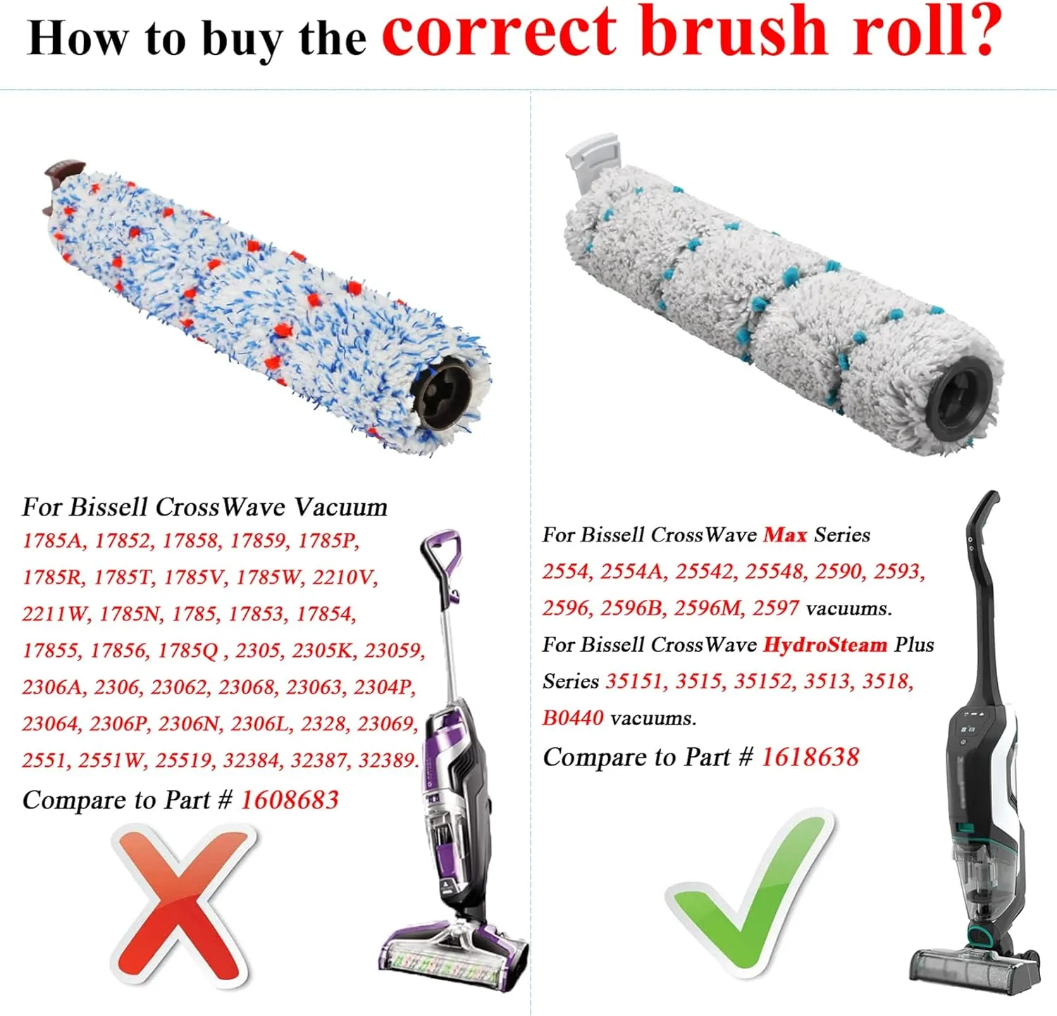 Lemige 2 Pack Multi-Surface Brush Rolls 2787 and 2 Pack Vacuum Filters 1866 for Bissell CrossWave Max 2554 2590 2593 2596 for HydroSteam 35151 3515 35152 3513 3518 B0440 Vacuums, Part 1618638, 1608684