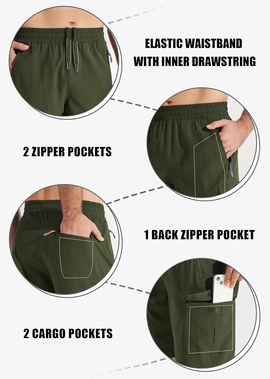 Libin Men's Hiking Cargo Shorts Lightweight Quick Dry Athletic Casual Shorts for Golf Outdoor Active Zipper Pockets