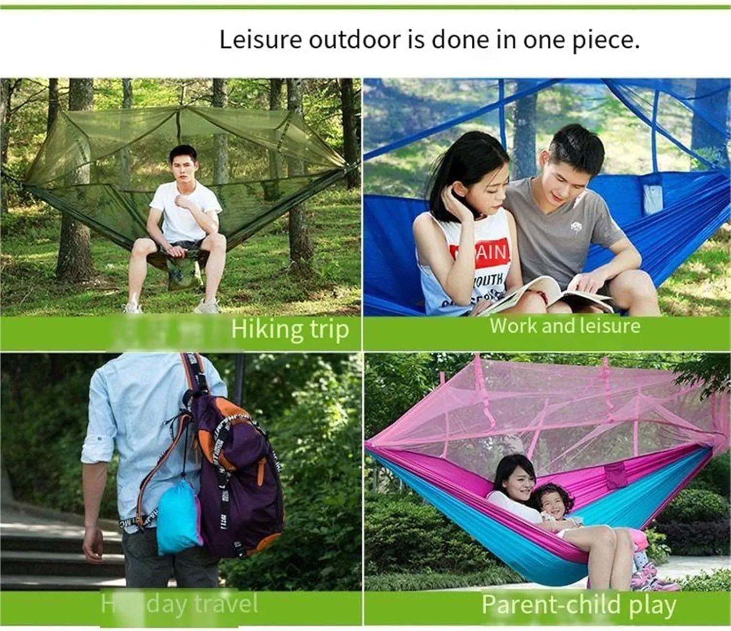 Lightweight Double Camping Hammock with Mosquito Net - Outdoor Portable Nylon Hanging Tent for Two(Black)