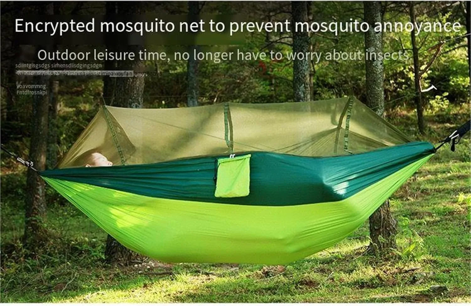 Lightweight Double Camping Hammock with Mosquito Net - Outdoor Portable Nylon Hanging Tent for Two(Black)