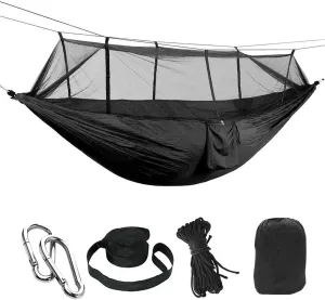 Lightweight Double Camping Hammock with Mosquito Net - Outdoor Portable Nylon Hanging Tent for Two(Black)