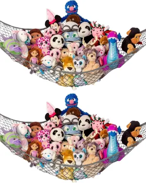 Lilly's Love Stuffed Animal Hammock | Corner Hanging Organizer, Stuffed Animal Storage | Easy to Hang Plushie Net w/Included Anchors & Hooks | Cute Room & Bedroom Decor (Gray, 2 Pack)