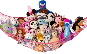 Lilly's Love Stuffed Animal Hammock | Corner Hanging Organizer, Stuffed Animal Storage | Easy to Hang Plushie Net w/Included Anchors & Hooks | Room & Bedroom Decor (Coral)