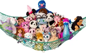Lilly's Love Stuffed Animal Hammock | Corner Hanging Organizer, Stuffed Animal Storage | Easy to Hang Plushie Net w/Included Anchors & Hooks | Room & Bedroom Decor (Green)