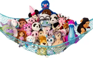 Lilly's Love Stuffed Animal Hammock | Corner Hanging Organizer, Stuffed Animal Storage | Easy to Hang Plushie Net w/Included Anchors & Hooks | Room & Bedroom Decor (Light Blue)
