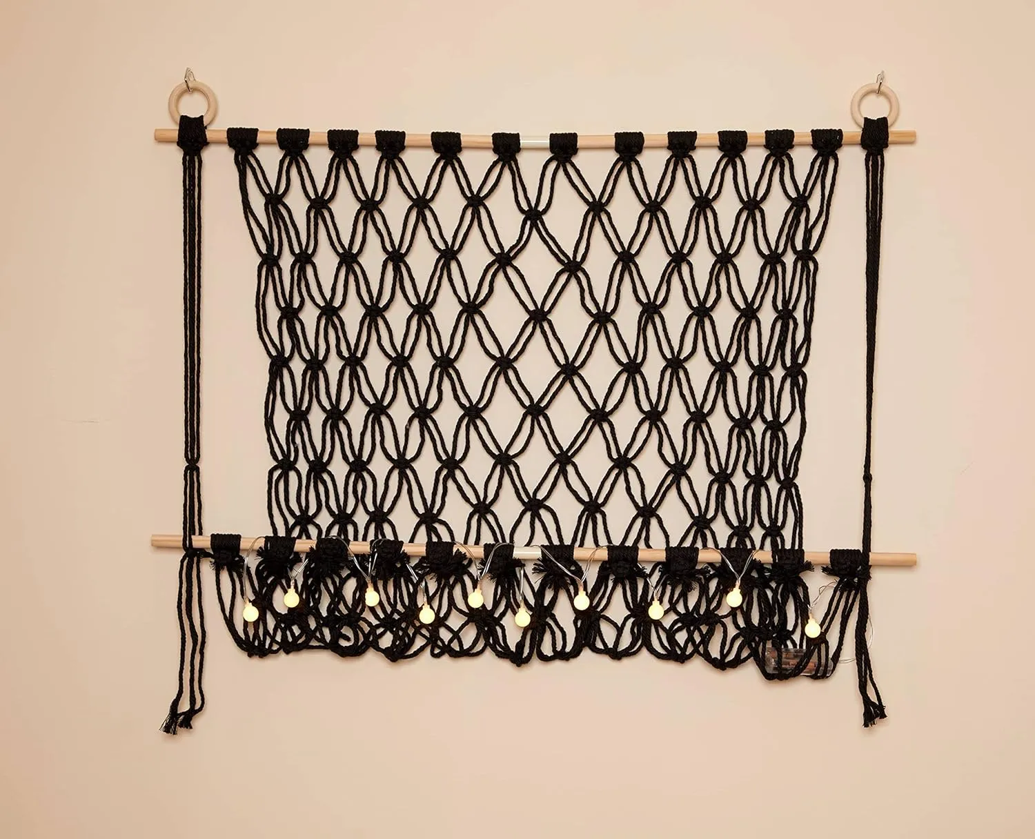 Lilly's Love Stuffed Animal Macrame Hammock Display Swing w/String Lights | Large Boho Style Rope Net Holder for Kids Toys | Hanging Corner Nursery Storage Organizer for Your Plushie Pets (Black)