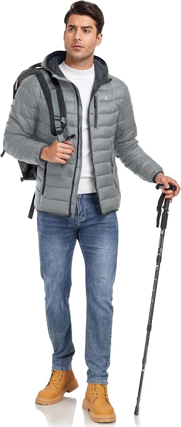 Little Donkey Andy Men's Packable Puffer Jacket Lightweight Hooded Windproof Winter Coat with Recycled Insulation
