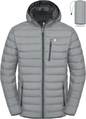 Little Donkey Andy Men's Packable Puffer Jacket Lightweight Hooded Windproof Winter Coat with Recycled Insulation