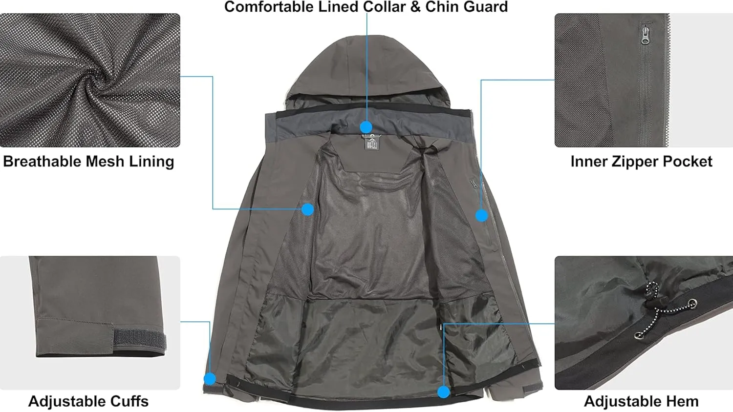 Little Donkey Andy Men's Waterproof Rain Jacket, Lightweight Rain Coat, Raincoat with Hood for Golf Hiking