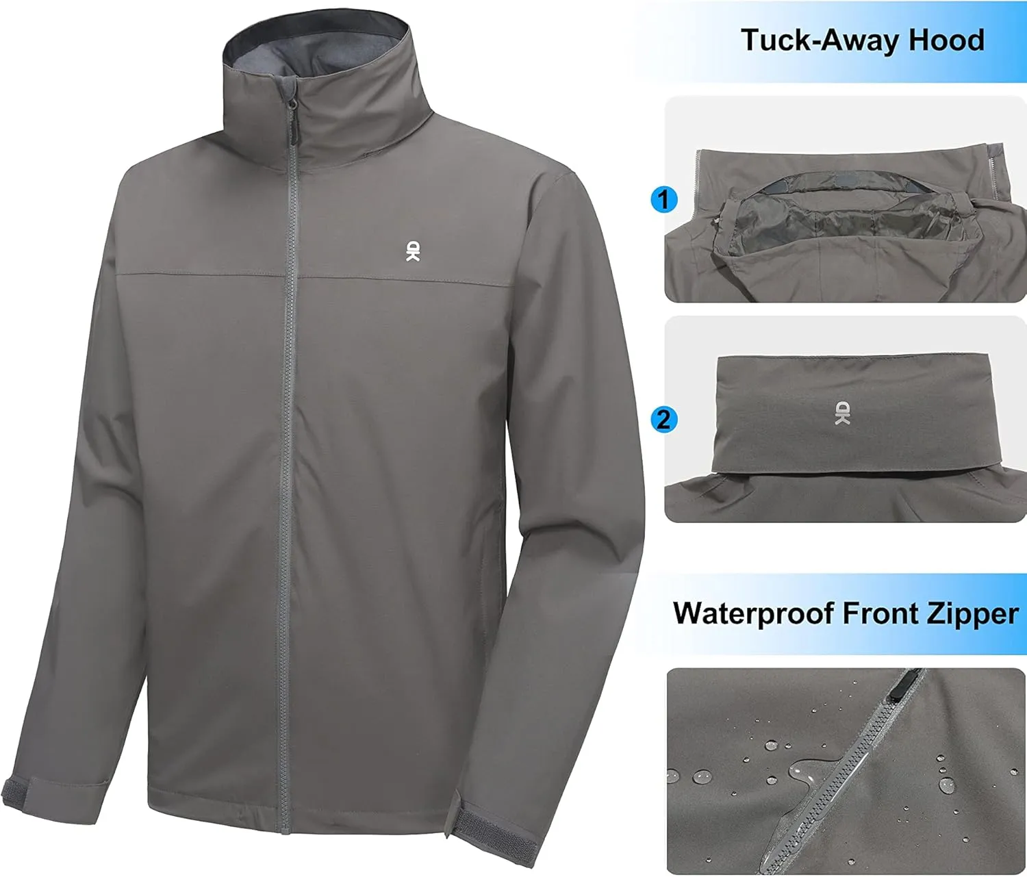 Little Donkey Andy Men's Waterproof Rain Jacket, Lightweight Rain Coat, Raincoat with Hood for Golf Hiking