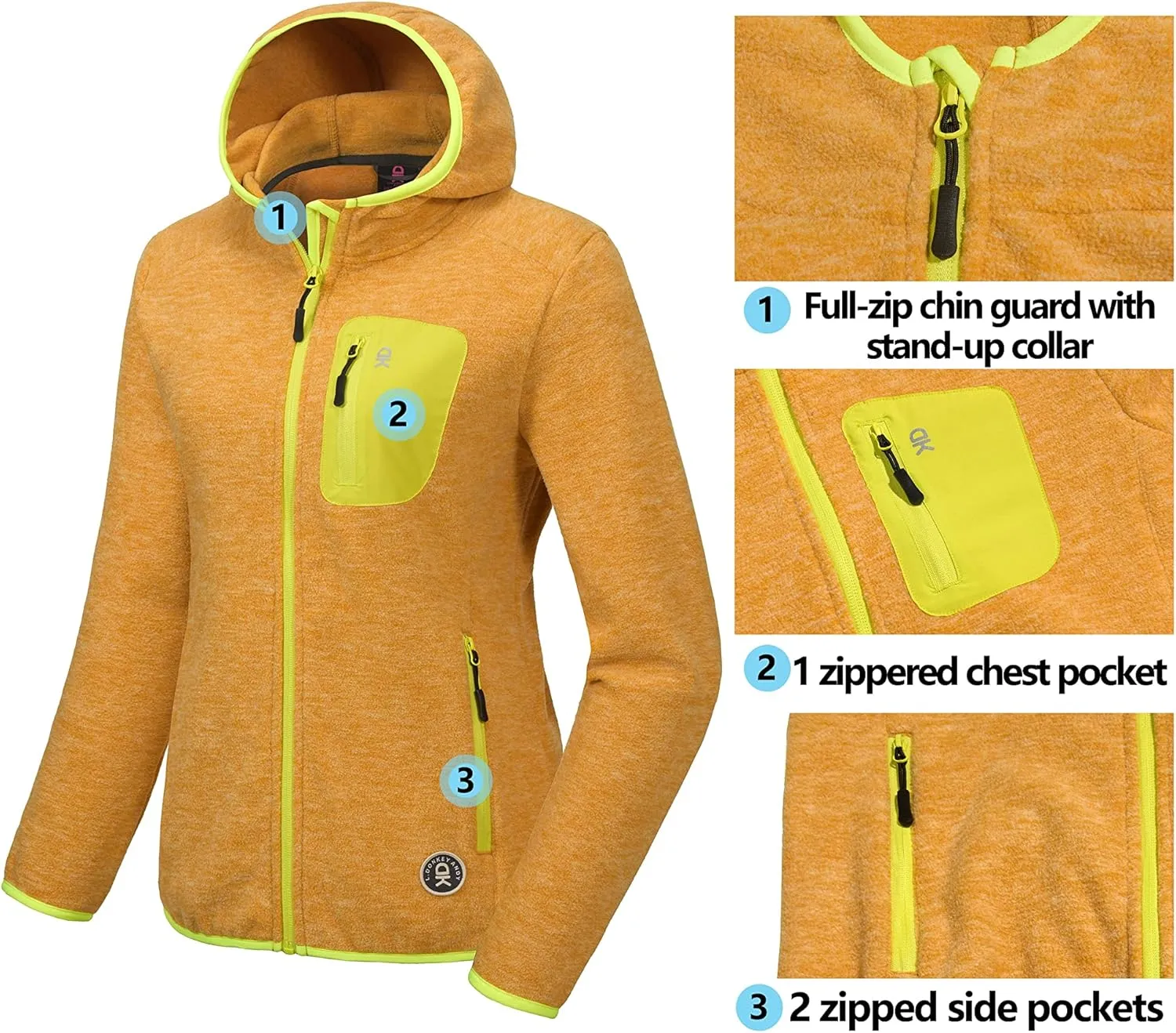 Little Donkey Andy Women's Lightweight Warm Polar Fleece Running Jacket Hooded Full-Zip Thermal Coat Hiking Travel Casual