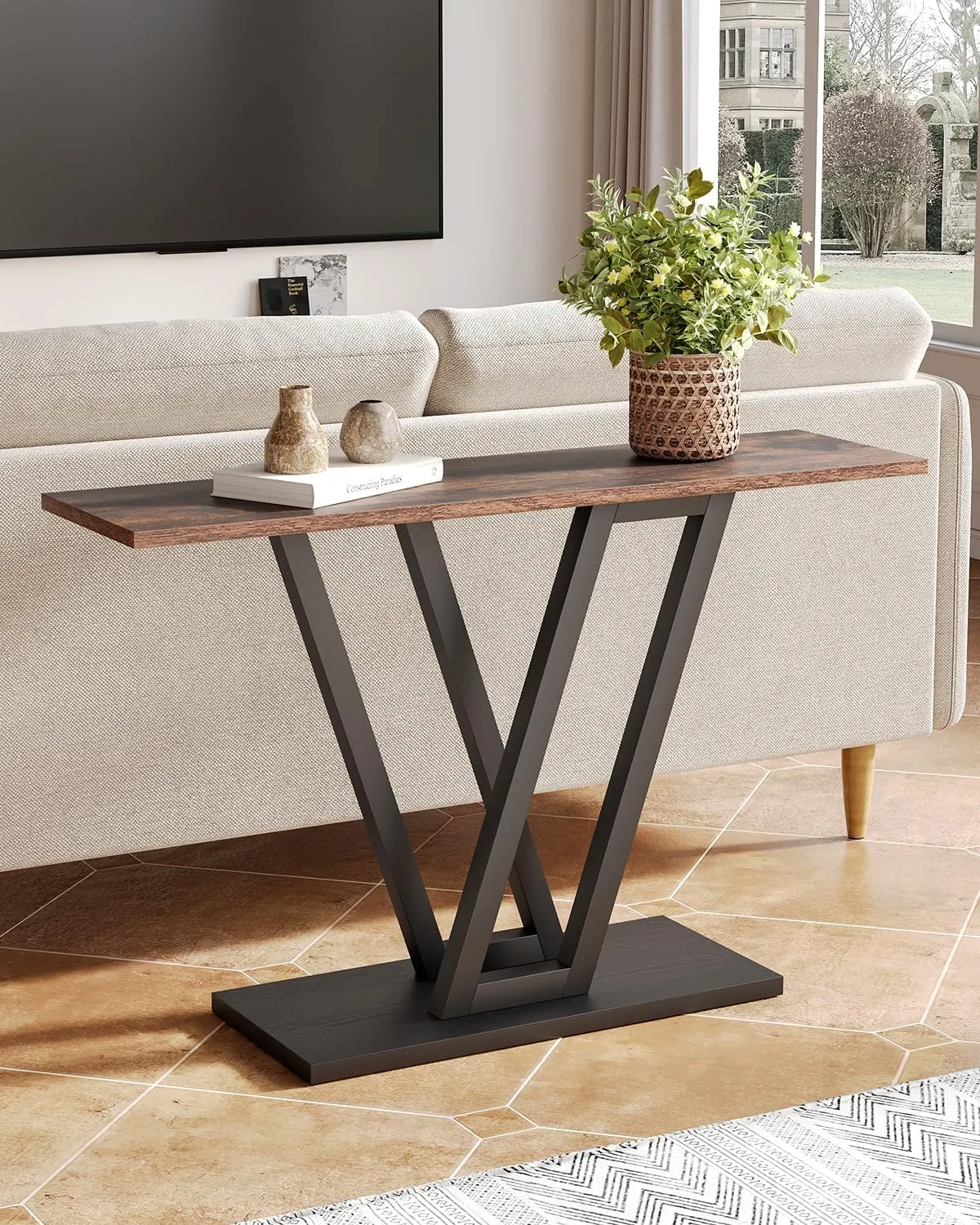 LITTLE TREE Console Table Hallway Table for Entryway 43 Inch Sofa Table Entryway Tables for Living Room, Rustic Brown