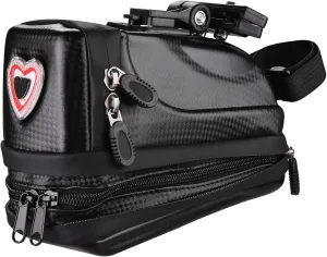Lixada Hard Shell Bicycle Saddle Bag with Taillight & Rain Cover - Waterproof Bicycle Storage Bag Cycling Rear Seat Post Bag Solid Tail Rear Bag (5 Types Taillights)