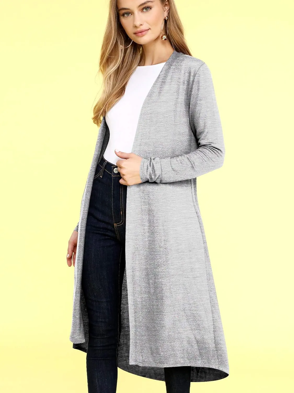 Lock and Love Women's Casual Long Open Front Drape Lightweight Duster High Low Hem Maxi Long Sleeve Cardigan