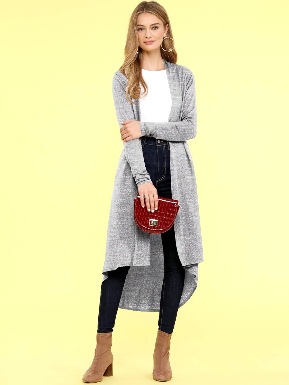 Lock and Love Women's Casual Long Open Front Drape Lightweight Duster High Low Hem Maxi Long Sleeve Cardigan